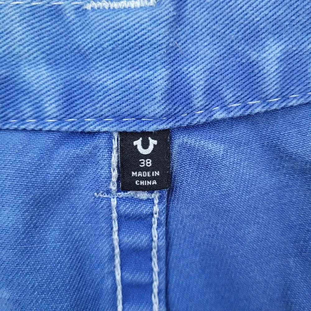 True Religion Cargo Pants Mens 38x32 Blue Acid Wash Baggy Y2K Streetwear